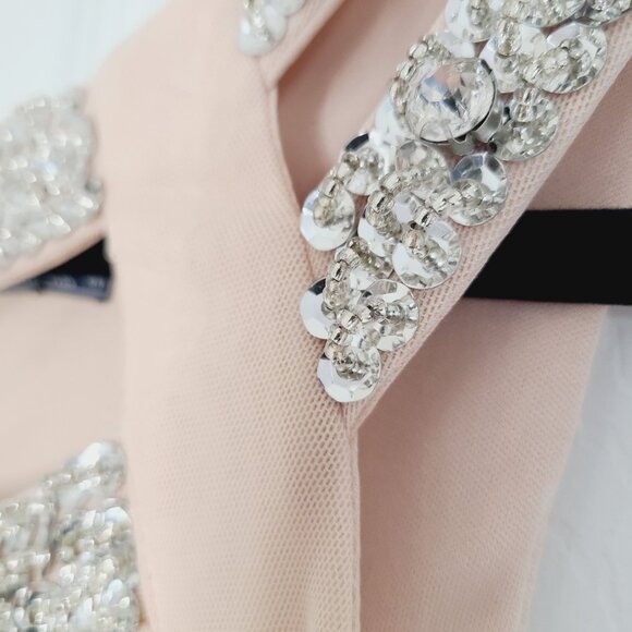 Blush Pink Sleeveless Maxi Dress With Silver Sequin Detailing & Pleated Design - Picture 3 of 13